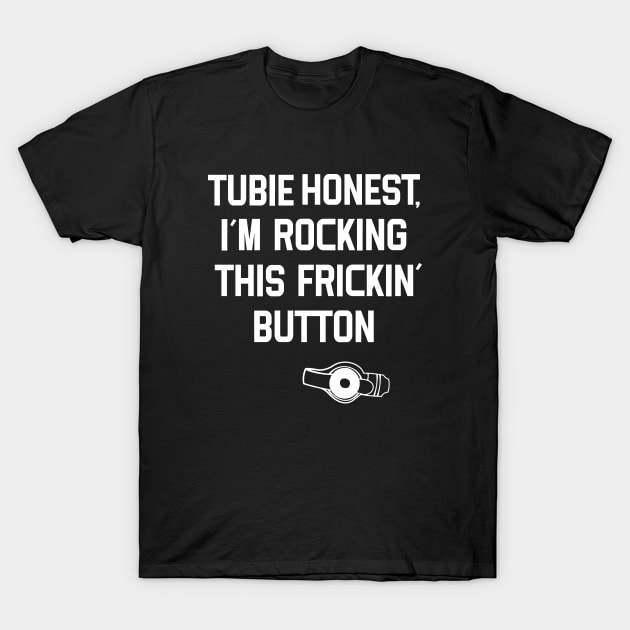 Tubie Awareness Rocking this Button Design T-Shirt by Huhnerdieb Apparel